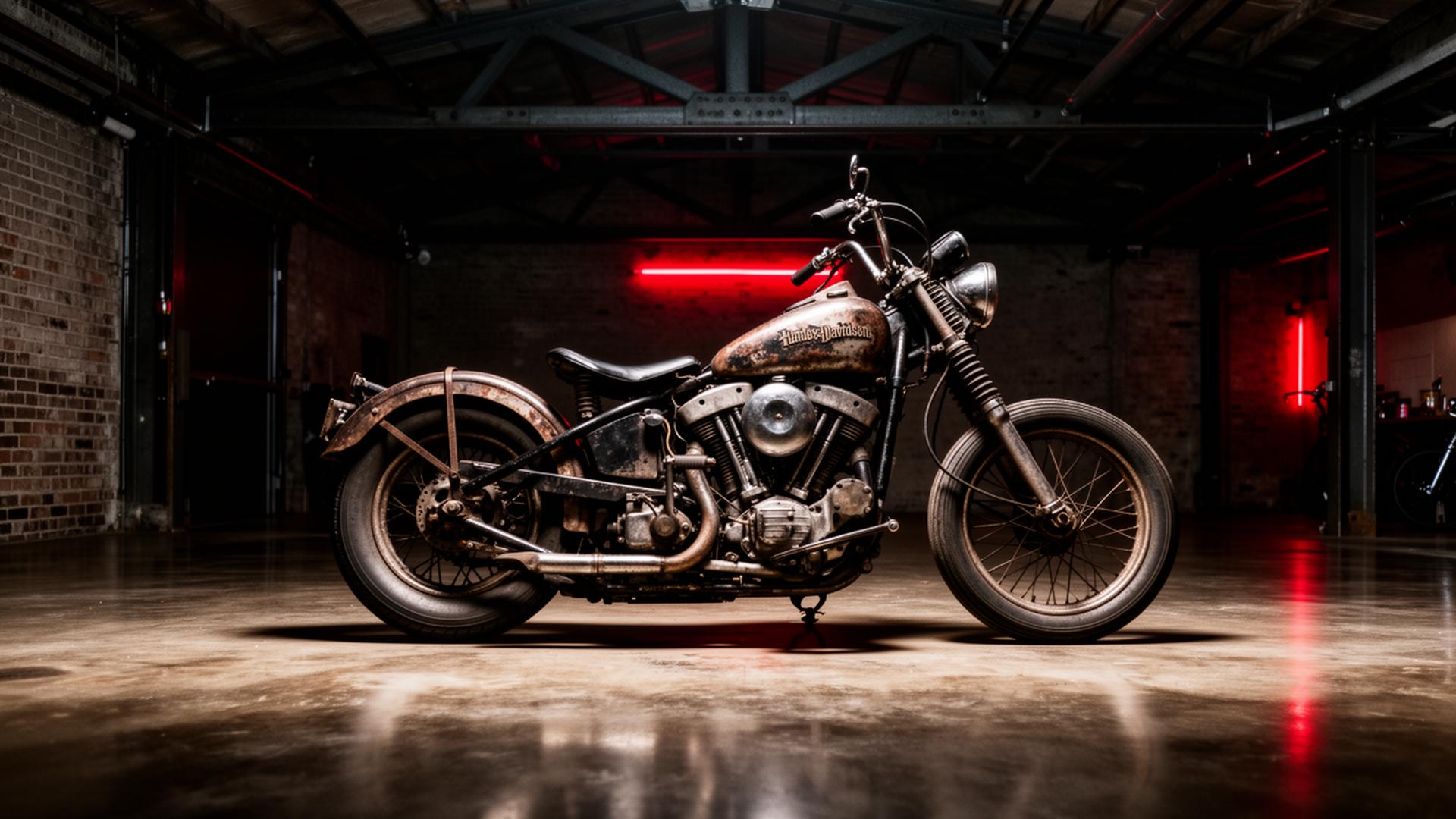 Vintage Harley on the showroom floor